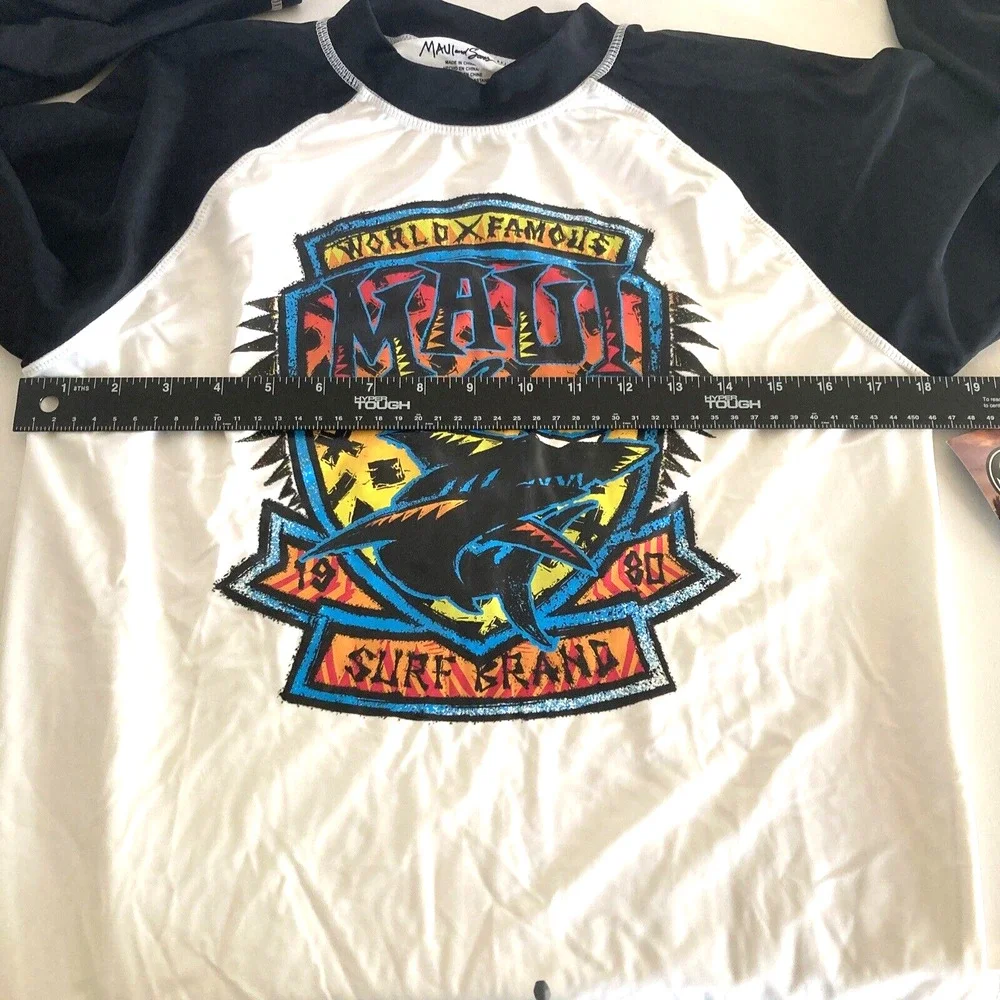 NWT Maui And Sons Swim Shirt M Surf Sun Rash Guard  Raglan UPF 50 SharkTribal